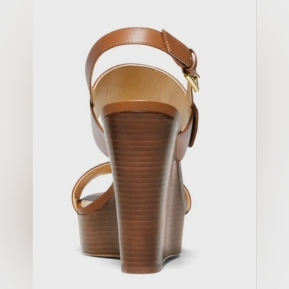 Michael Kors Deanna Brown Leather Wedge Sandals Size 9 NWOT MSRP $155 - Picture 3 of 9